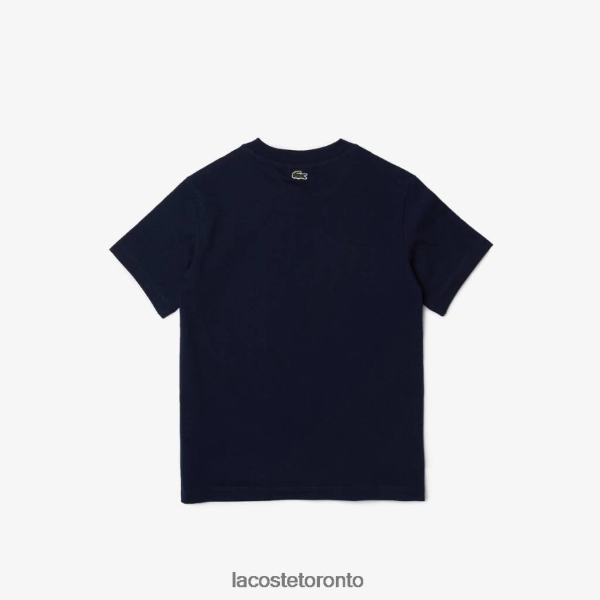 Clothing Lacoste Crew Neck Crocodile Lettering Cotton T-Shirt Navy Blue Kids Z60BPR3118