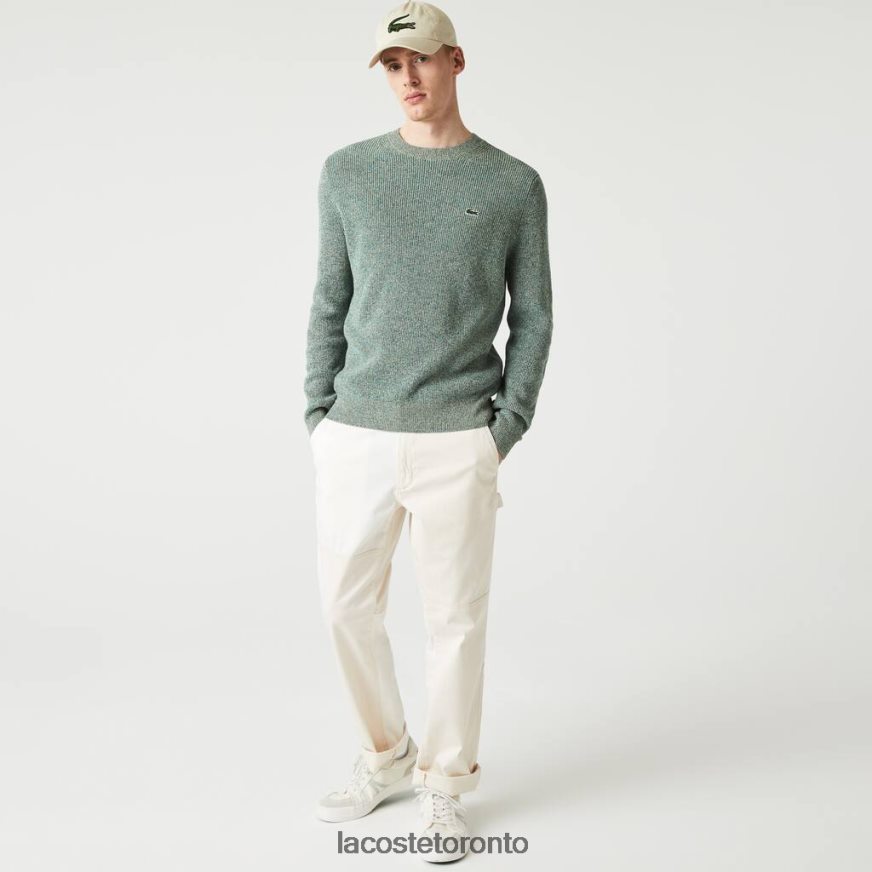 Clothing Lacoste Crew Neck Heathered Knit Sweater White/Green/Beige Men Z60BPR1621