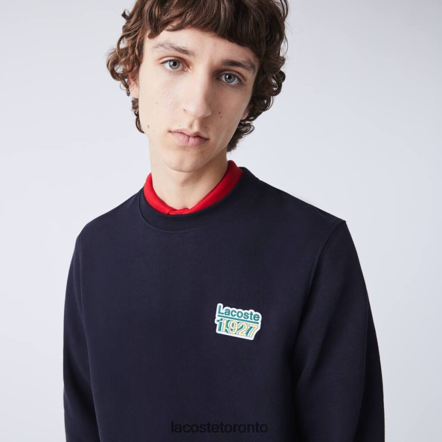 Clothing Lacoste Crew Neck Vintage Badge Fleece Sweatshirt Navy Blue Men Z60BPR1162