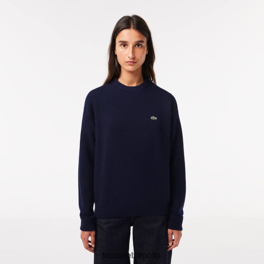 Clothing Lacoste Crew Neck Wool Sweater Navy Blue Women Z60BPR2639