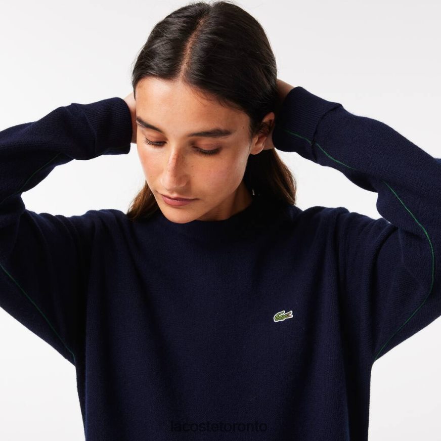 Clothing Lacoste Crew Neck Wool Sweater Navy Blue Women Z60BPR2639