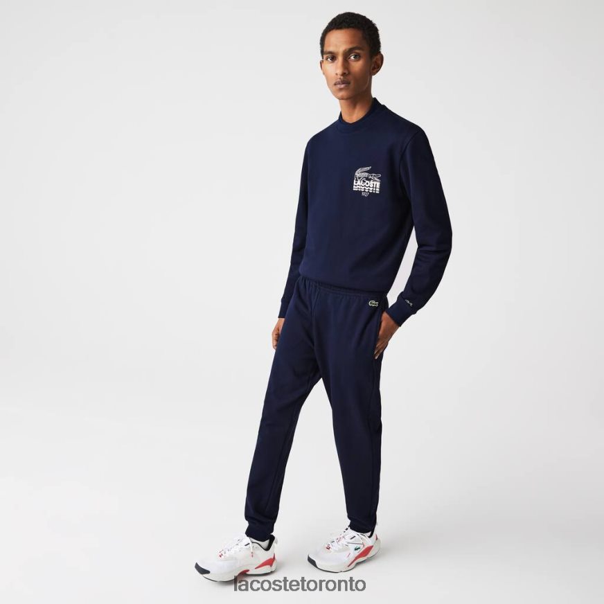 Clothing Lacoste Crocodile Branding Cotton Fleece Jogging Pants Navy Blue Men Z60BPR1095