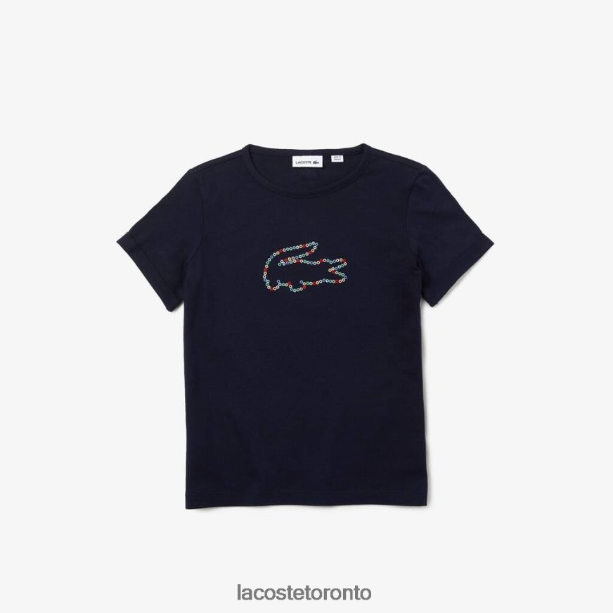 Clothing Lacoste Crocodile Crew Neck Cotton T-Shirt Navy Blue Kids Z60BPR3175