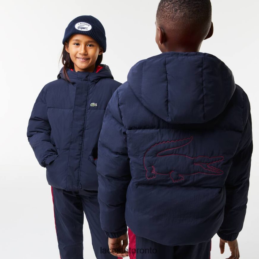 Clothing Lacoste Crocodile Embroidery Hooded Taffeta Jacket Navy Blue/Red Kids Z60BPR3221