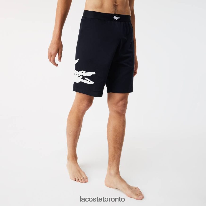 Clothing Lacoste Crocodile Print And Branded Stretch Cotton Indoor Shorts Navy Blue/White Men Z60BPR1454