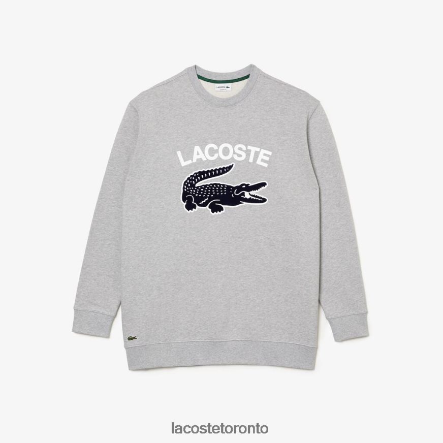 Clothing Lacoste Crocodile Print Crew Neck Sweatshirt - Plus Size - Big Grey Chine Men Z60BPR1289