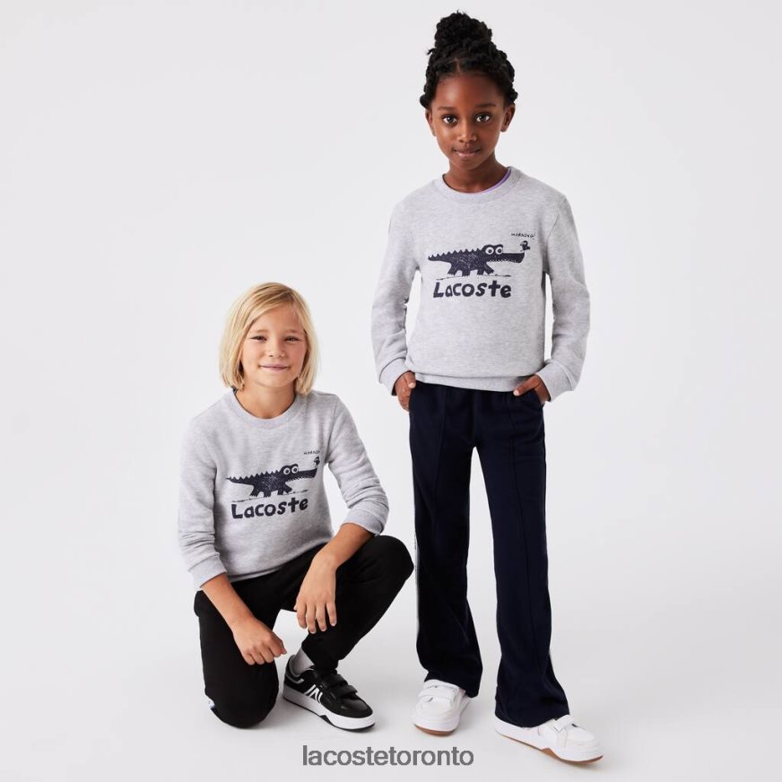 Clothing Lacoste Crocodile Print Crew Neck Sweatshirt Grey Chine Kids Z60BPR3230