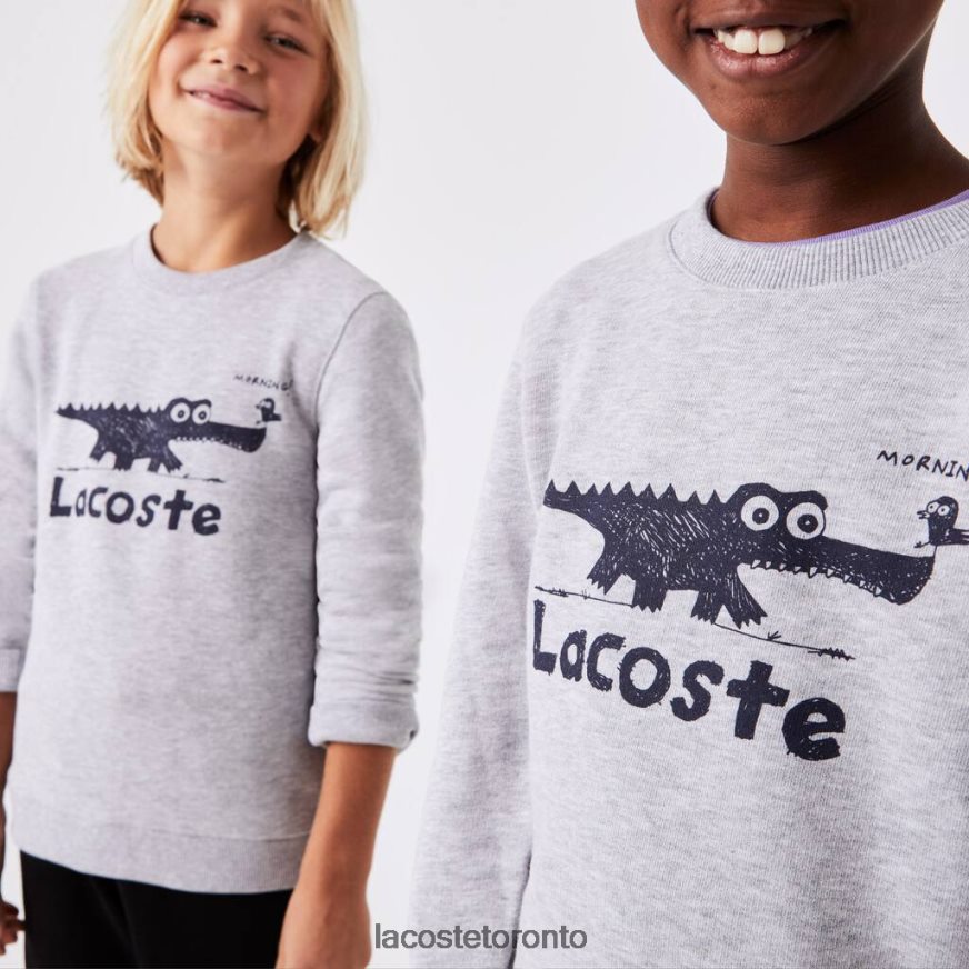 Clothing Lacoste Crocodile Print Crew Neck Sweatshirt Grey Chine Kids Z60BPR3230