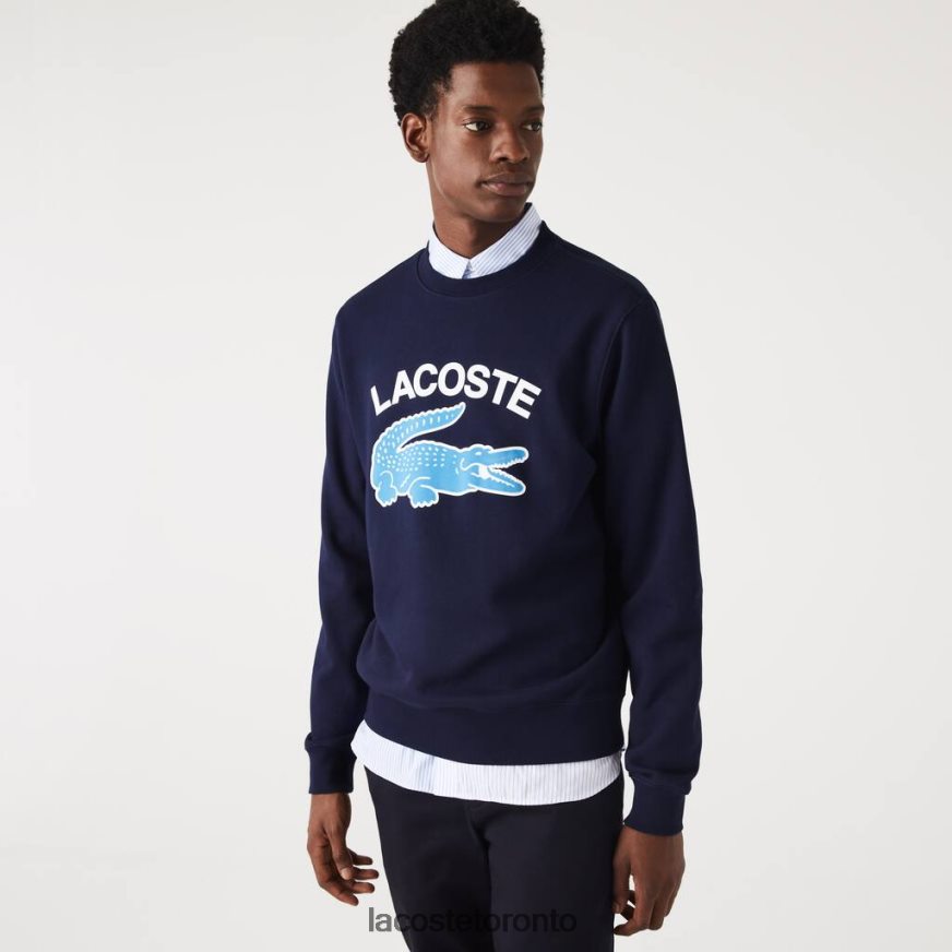 Clothing Lacoste Crocodile Print Crew Neck Sweatshirt Navy Blue Men Z60BPR1029