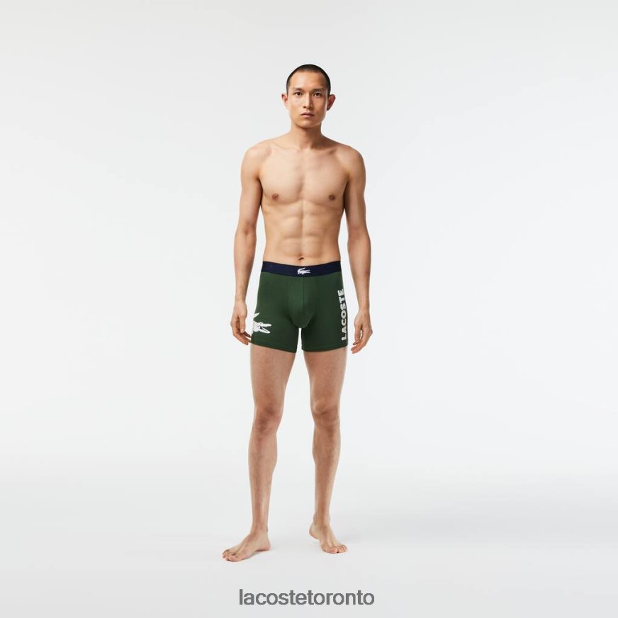 Clothing Lacoste Crocodile Waist Long Stretch Cotton Boxer Brief 3-Pack Green/Navy Blue/White Men Z60BPR1368