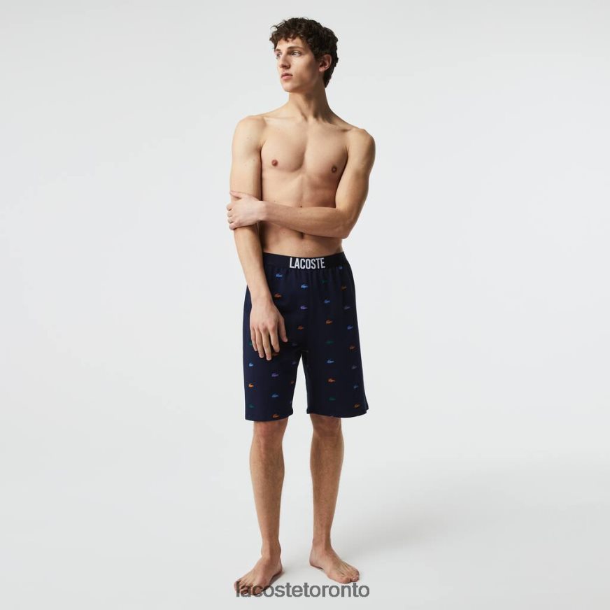 Clothing Lacoste Crocodiles Print Cotton Fleece Indoor Shorts Navy Blue/White Men Z60BPR1499