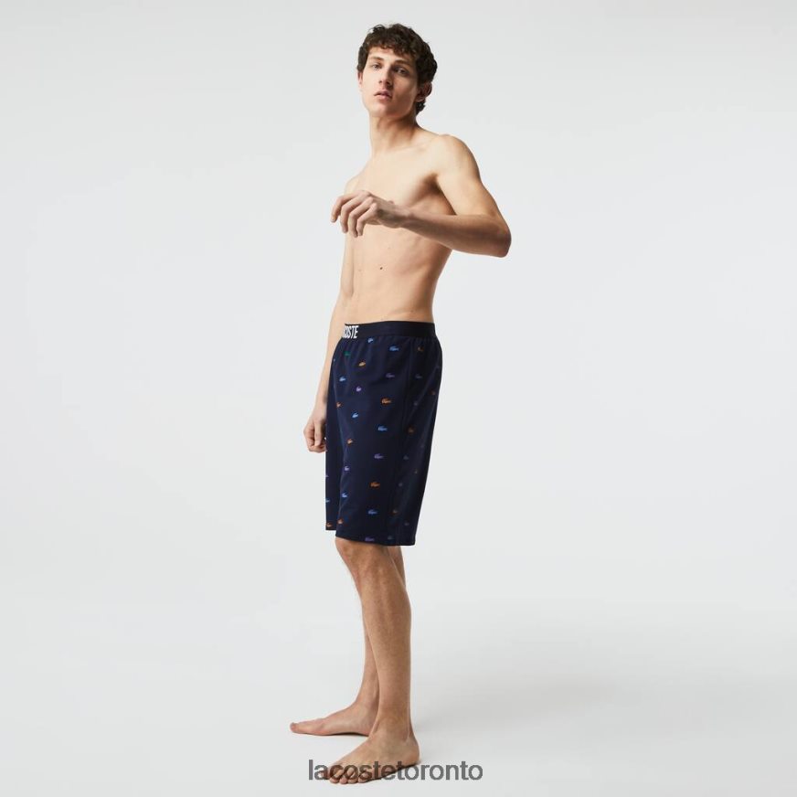 Clothing Lacoste Crocodiles Print Cotton Fleece Indoor Shorts Navy Blue/White Men Z60BPR1499