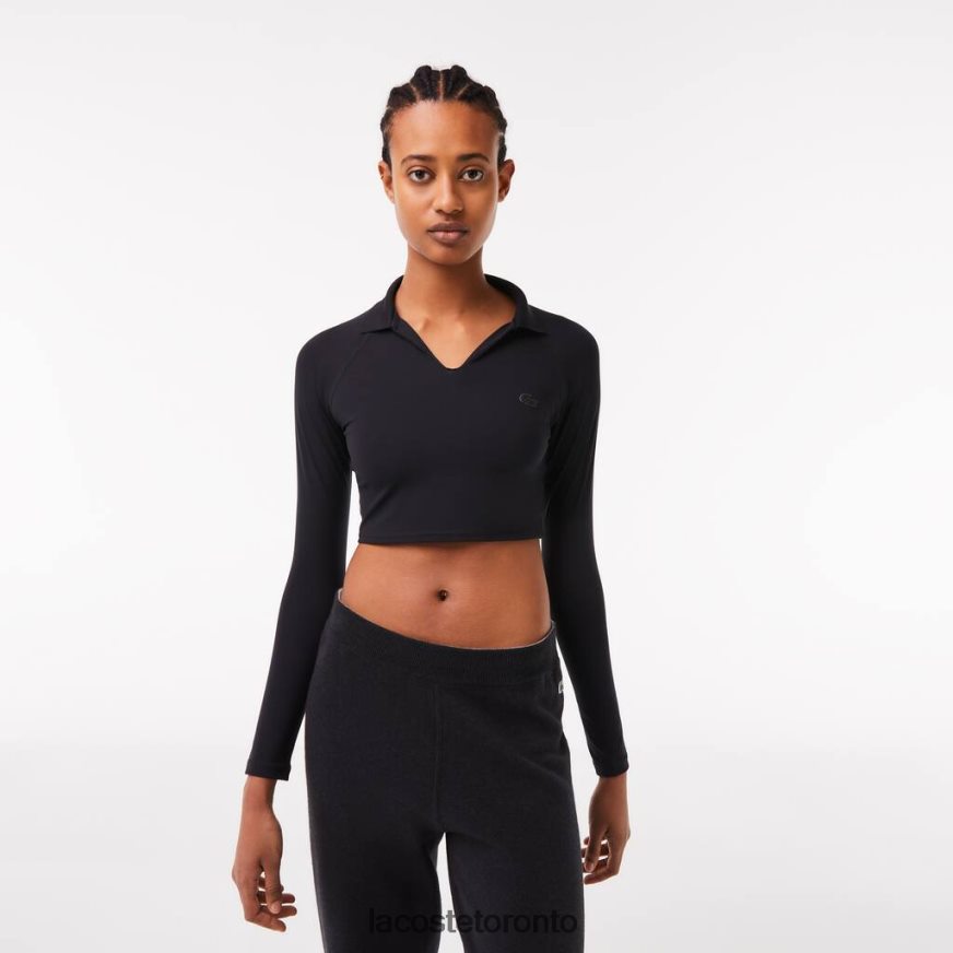 Clothing Lacoste Cropped Long Sleeve Polo Black Women Z60BPR2483