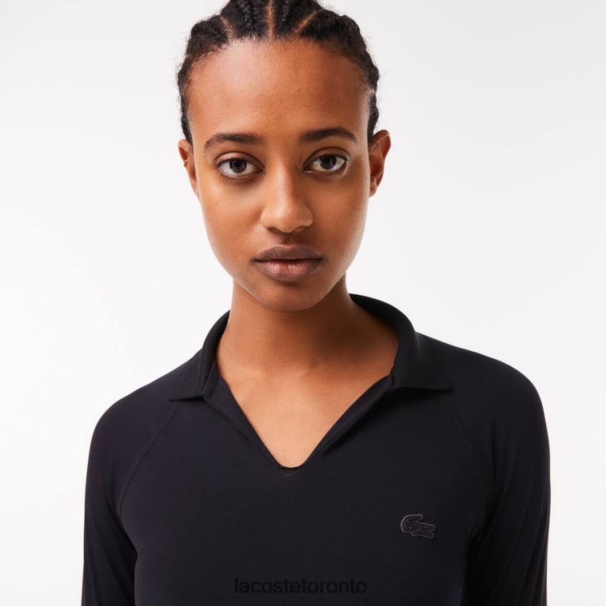 Clothing Lacoste Cropped Long Sleeve Polo Black Women Z60BPR2483