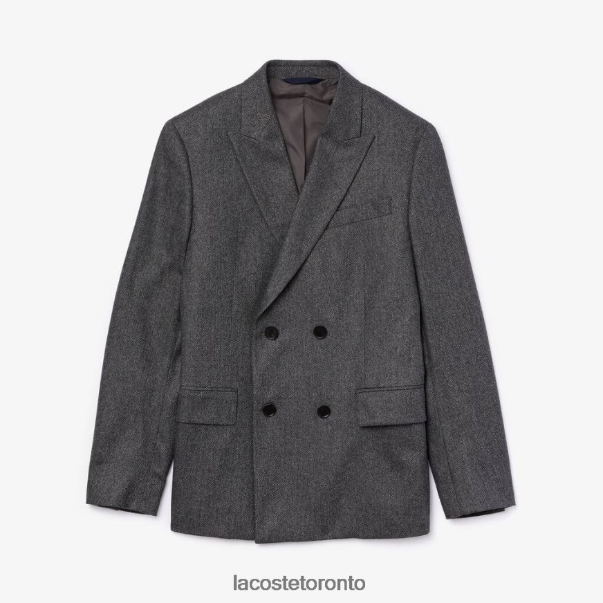 Clothing Lacoste Double-Breasted Chevron Virgin Wool And Cashmere Blazer Grey/Grey Chine Men Z60BPR1320