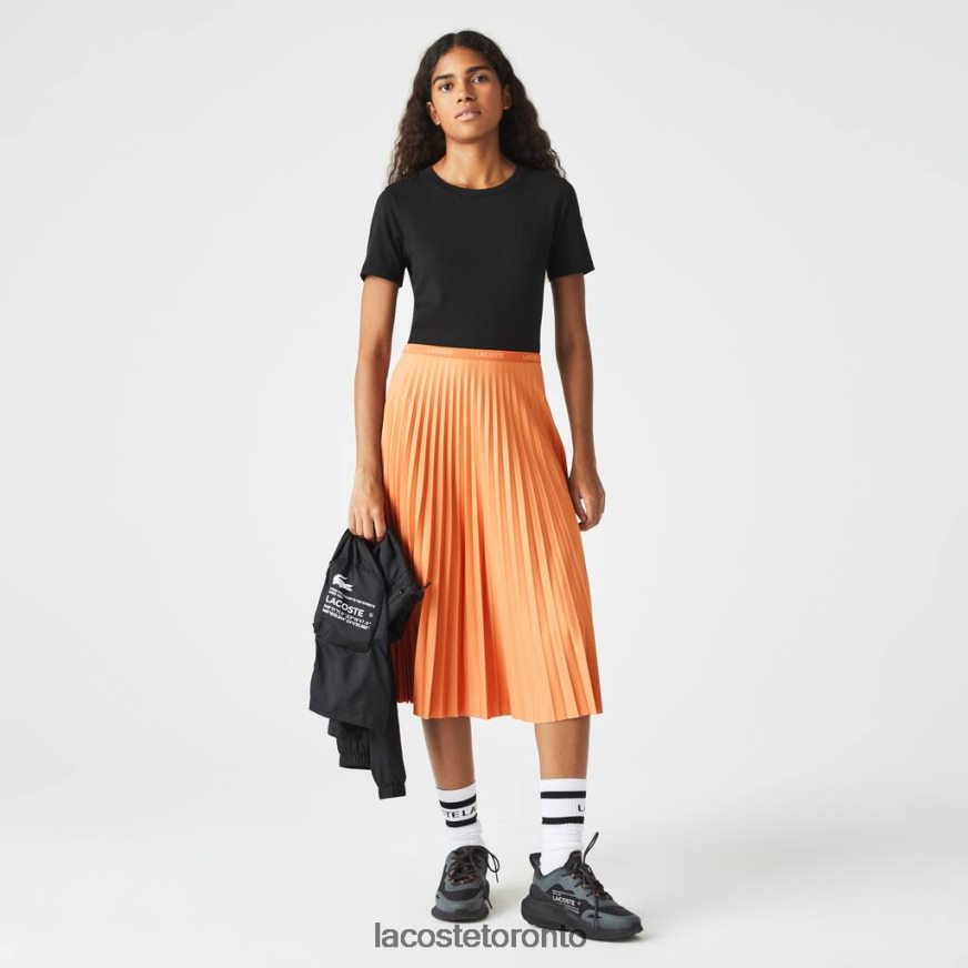 Clothing Lacoste Elasticized Waist Flowing Pleated Skirt Orange Women Z60BPR2599