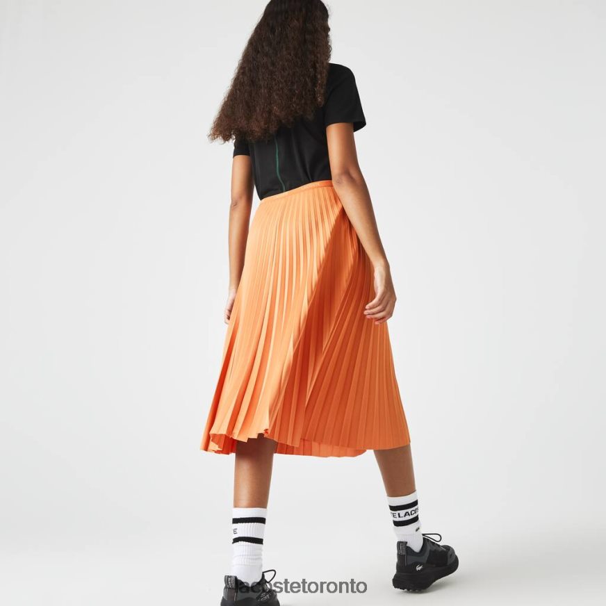 Clothing Lacoste Elasticized Waist Flowing Pleated Skirt Orange Women Z60BPR2599