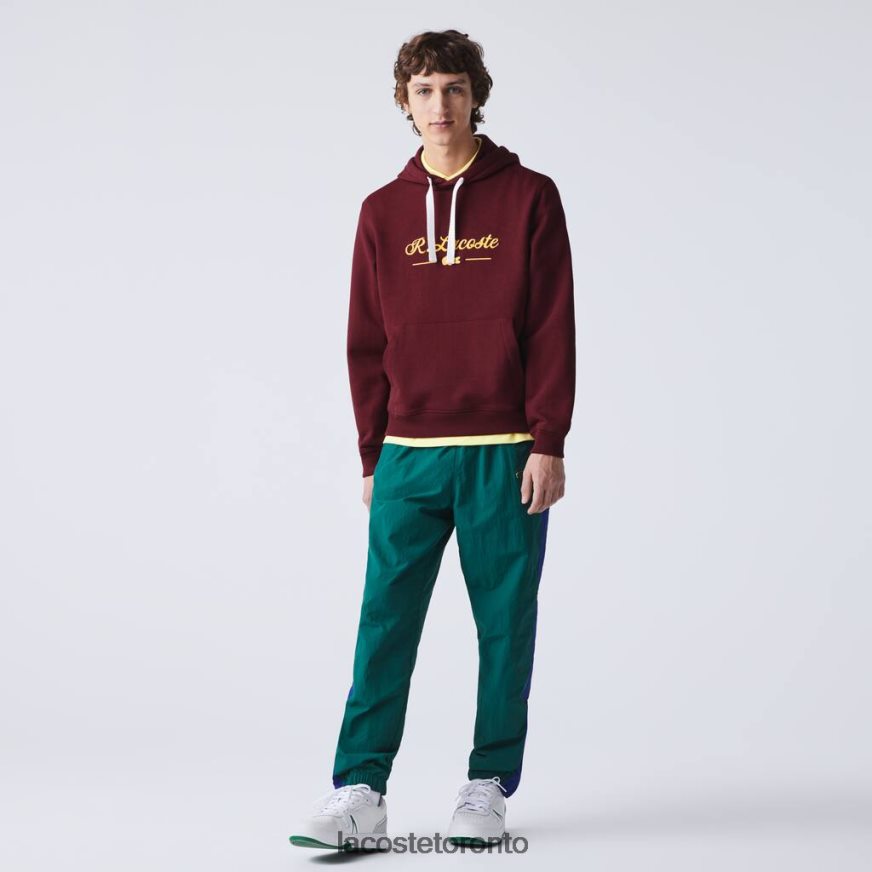 Clothing Lacoste Embroidered Lettering Hooded Cotton Fleece Sweatshirt Bordeaux Men Z60BPR1155