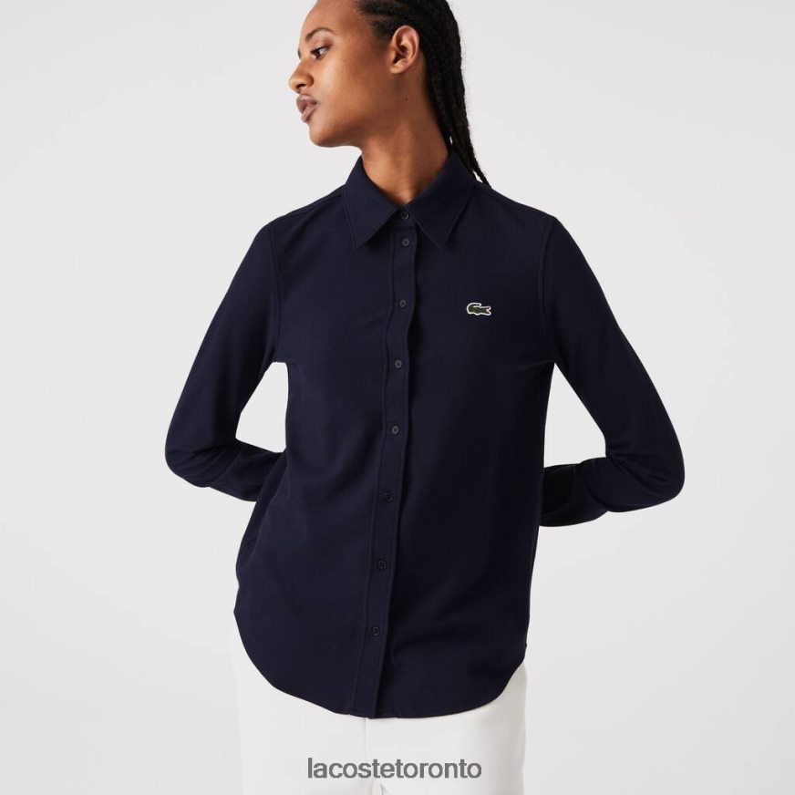 Clothing Lacoste French Collar Cotton Pique Shirt Navy Blue Women Z60BPR2649