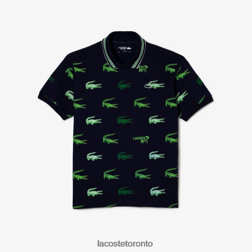 Clothing Lacoste Golf Crocodile Print Polo Navy Blue/White/Green Men Z60BPR203