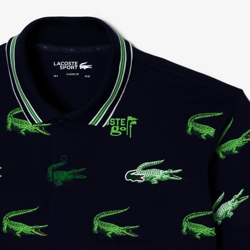 Clothing Lacoste Golf Crocodile Print Polo Navy Blue/White/Green Men Z60BPR203