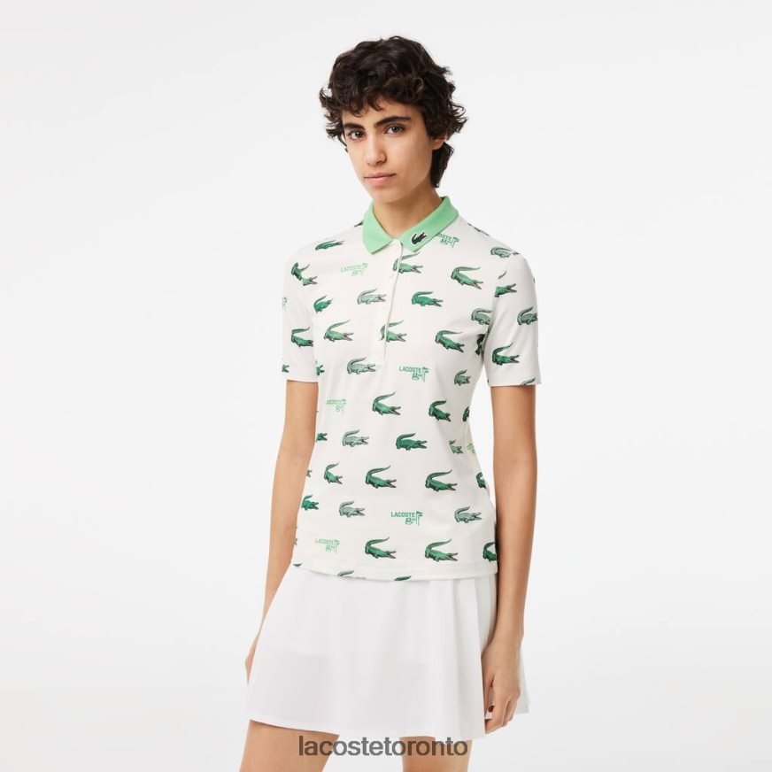 Clothing Lacoste Golf Crocodile Print Polo White/Green Women Z60BPR2378