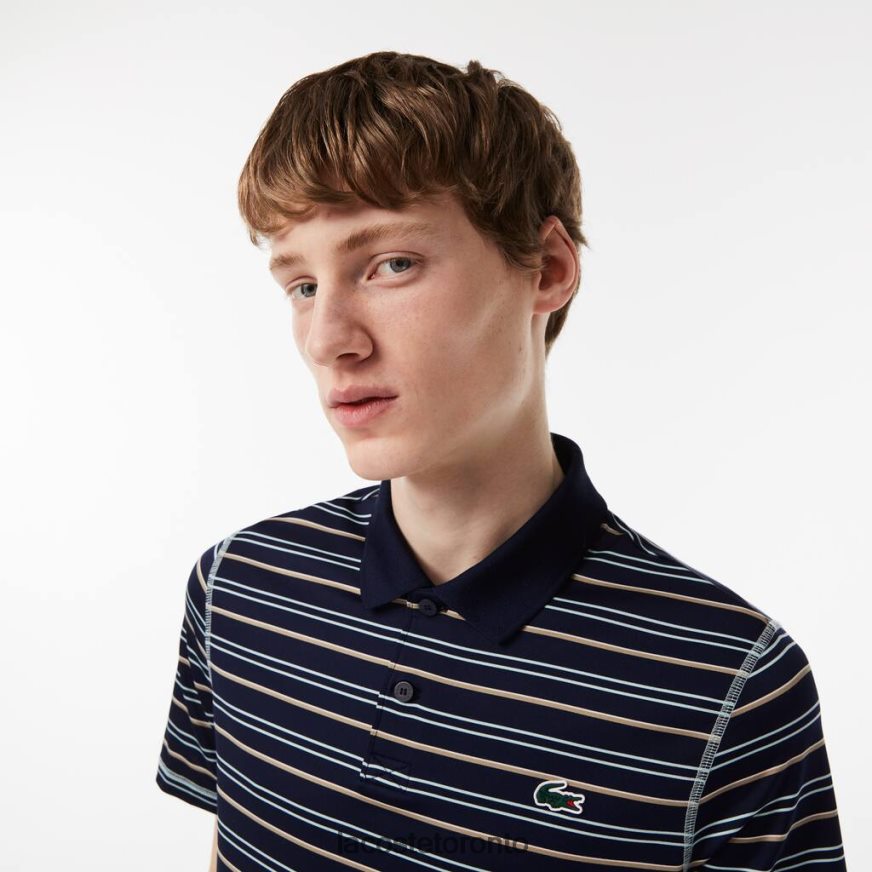 Clothing Lacoste Golf Recycled Polyester Stripe Polo Navy Blue/Light Green/White/Beige Men Z60BPR116