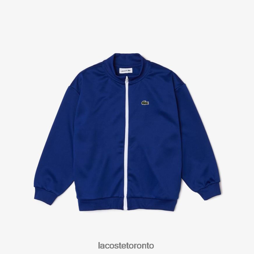 Clothing Lacoste Heritage Branded Stand-Up Collar Zippered Fleece Jacket Blue/White Kids Z60BPR3249