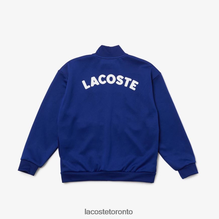 Clothing Lacoste Heritage Branded Stand-Up Collar Zippered Fleece Jacket Blue/White Kids Z60BPR3249