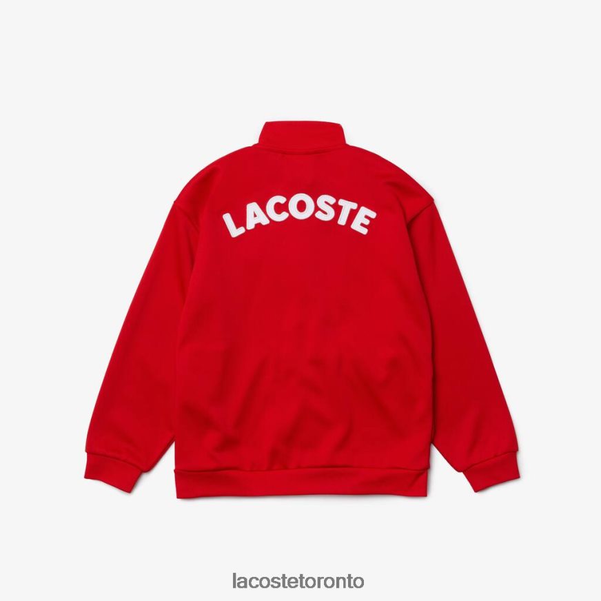 Clothing Lacoste Heritage Branded Stand-Up Collar Zippered Fleece Jacket Red/White Kids Z60BPR3250