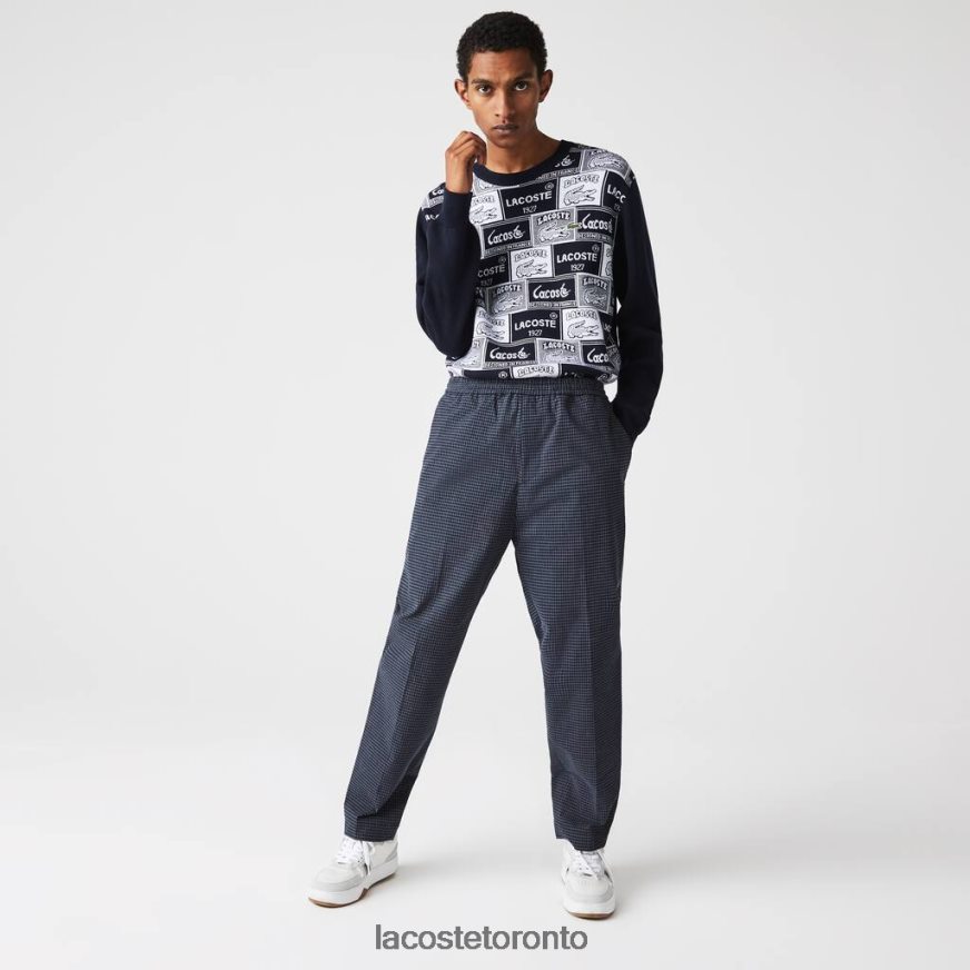 Clothing Lacoste Heritage Checkered Stretch Cotton Jogging Pants Navy Blue/White Men Z60BPR1167