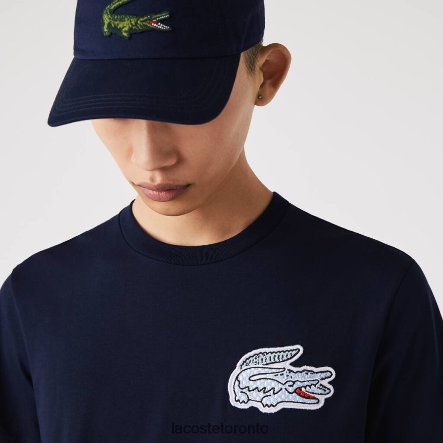 Clothing Lacoste Heritage Crocodile Badge Crew Neck Cotton T-Shirt Navy Blue Men Z60BPR911