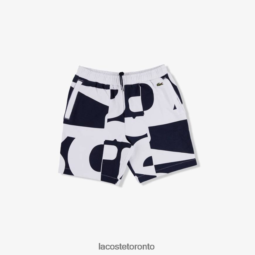 Clothing Lacoste Heritage Graphic Print Cotton Fleece Shorts Navy Blue/White Men Z60BPR1637