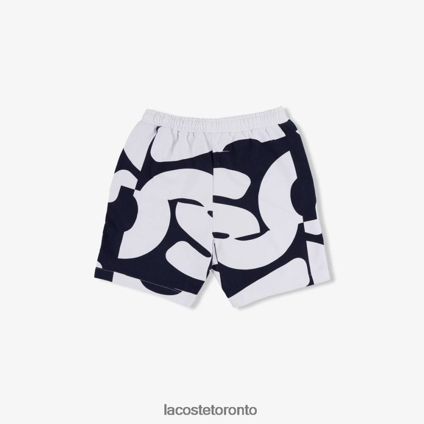 Clothing Lacoste Heritage Graphic Print Cotton Fleece Shorts Navy Blue/White Men Z60BPR1637