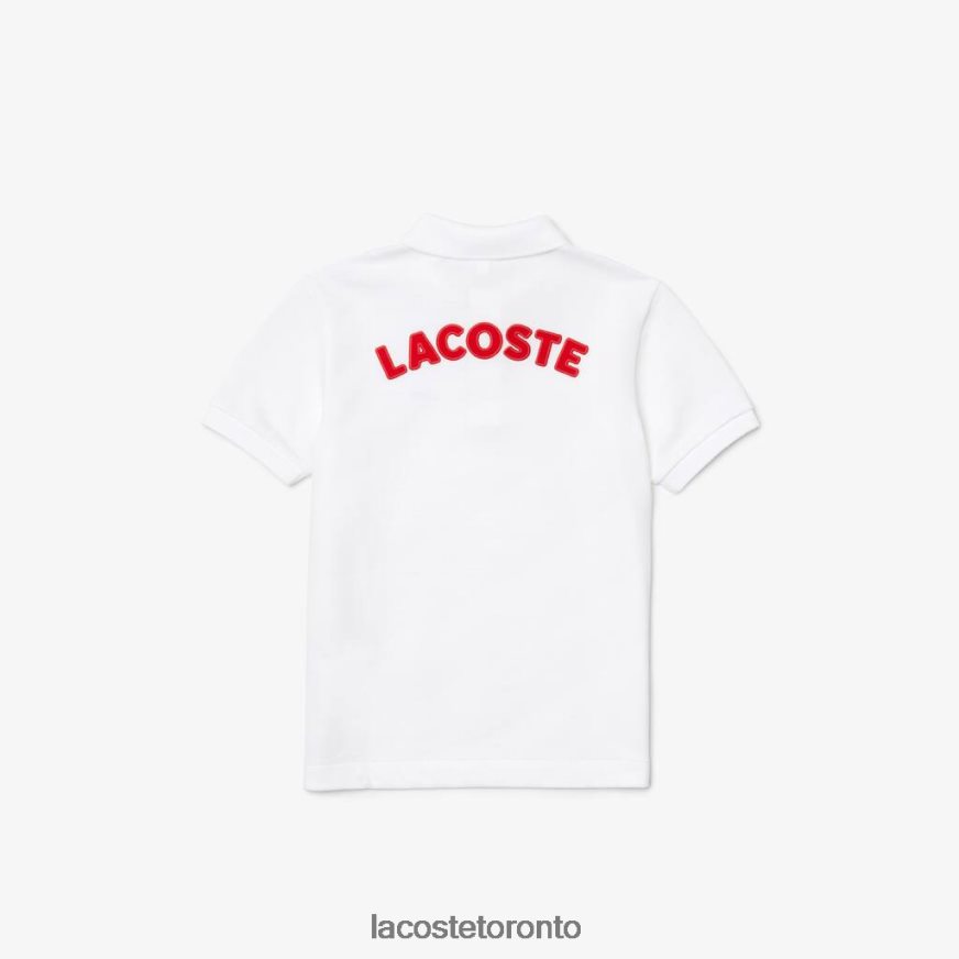 Clothing Lacoste Heritage Lettered Cotton Pique Polo White/Red Kids Z60BPR2964