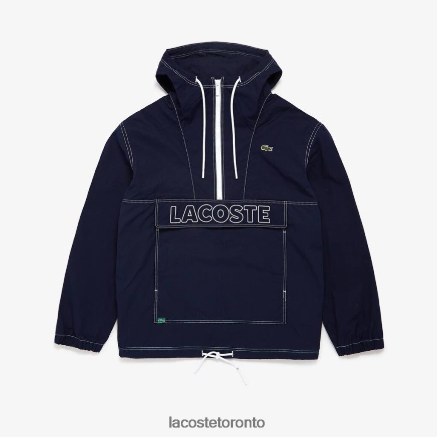 Clothing Lacoste Heritage Water-Resistant Canvas Hooded Pullover Overshirt Navy Blue Men Z60BPR1653