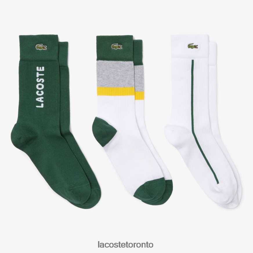 Clothing Lacoste High-Cut Ribbed Cotton Socks Three-Pack White/Grey Chine/Yellow/Green Unisex Z60BPR1686