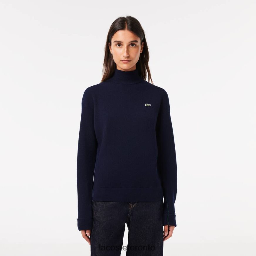 Clothing Lacoste High-Neck Wool Sweater Navy Blue Women Z60BPR2650