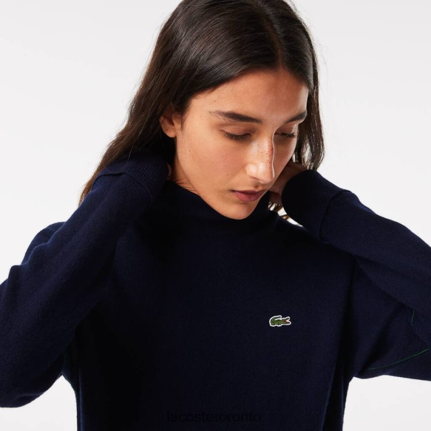 Clothing Lacoste High-Neck Wool Sweater Navy Blue Women Z60BPR2650