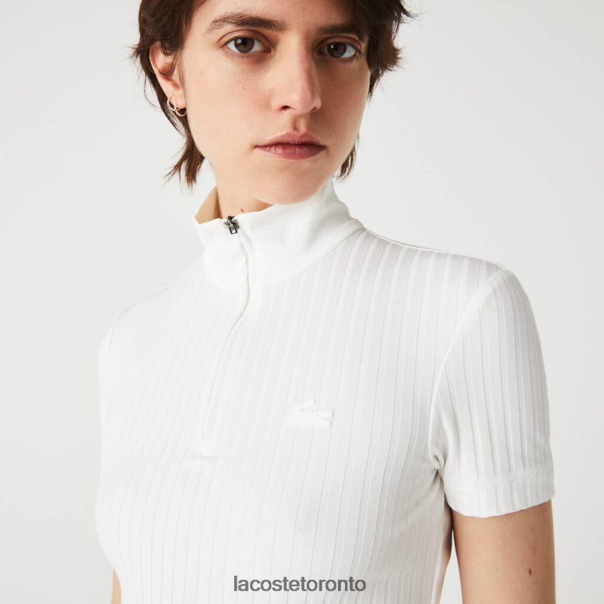 Clothing Lacoste High Zip Neck Slim Fit Ribbed Polo White Women Z60BPR2524