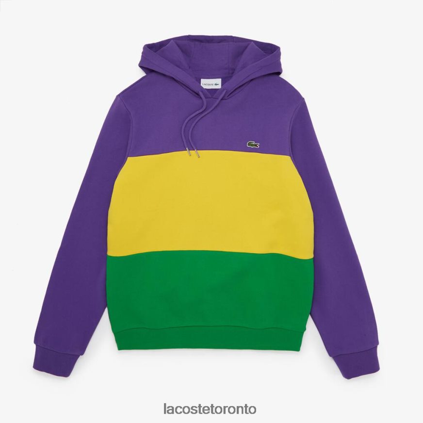 Clothing Lacoste Hooded Colorblock Fleece Sweatshirt Purple/Yellow/Green Men Z60BPR1192