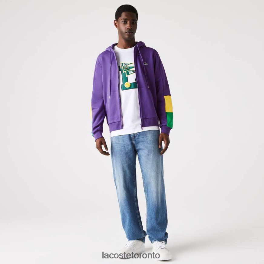 Clothing Lacoste Hooded Colorblock Fleece Zip Sweatshirt Purple/Yellow/Green Men Z60BPR1198