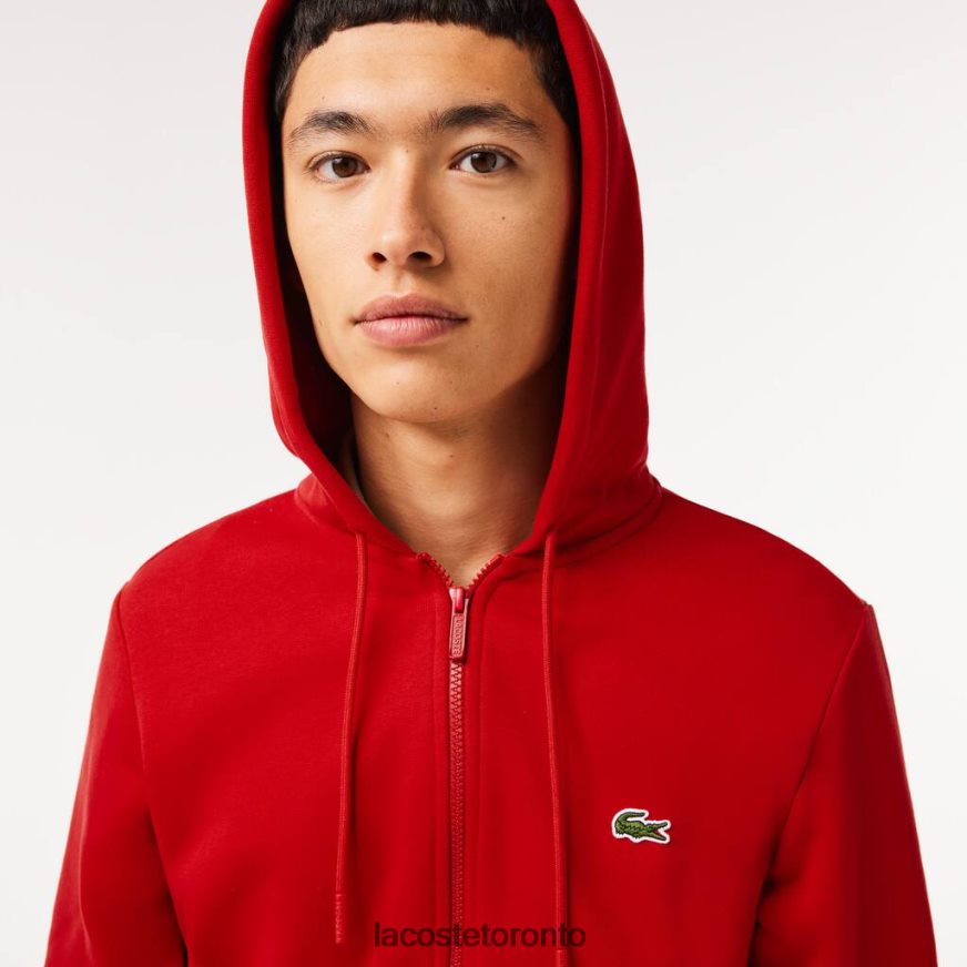 Clothing Lacoste Kangaroo Pocket Fleece Zipped Sweatshirt Red Men Z60BPR1011