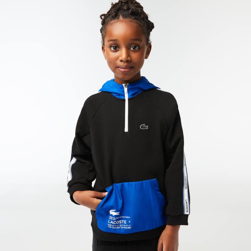 Clothing Lacoste Kangaroo Pocket Hooded Sweatshirt Black/Blue Kids Z60BPR3205