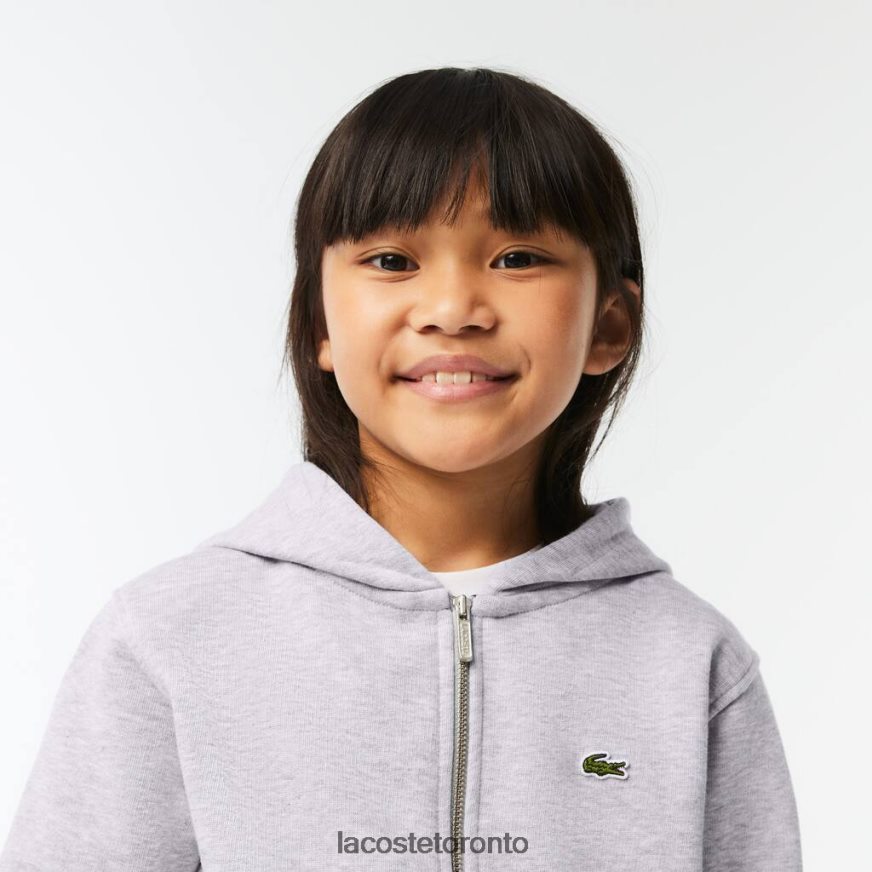 Clothing Lacoste Kangaroo Pocket Hooded Zip Sweatshirt Grey Chine Kids Z60BPR3191