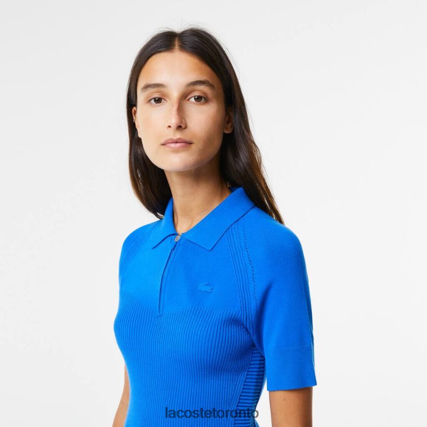 Clothing Lacoste Knit Details Front Zip Dress Blue Women Z60BPR2482