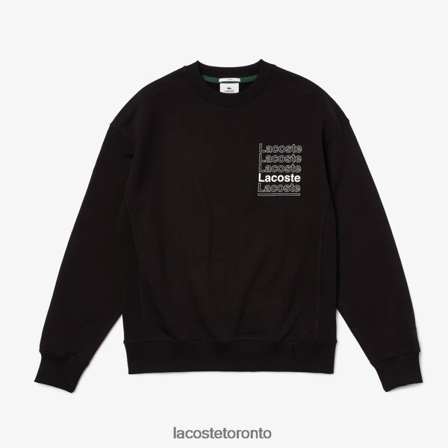 Clothing Lacoste LIVE Loose Fit Crew Neck Print Fleece Sweatshirt Black Men Z60BPR1197