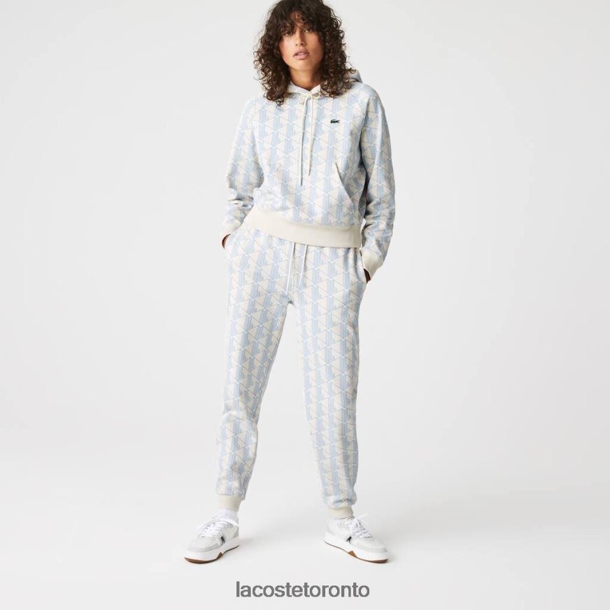 Clothing Lacoste LIVE Monogram Design Fleece Tracksuit Pants White/Blue Women Z60BPR2574