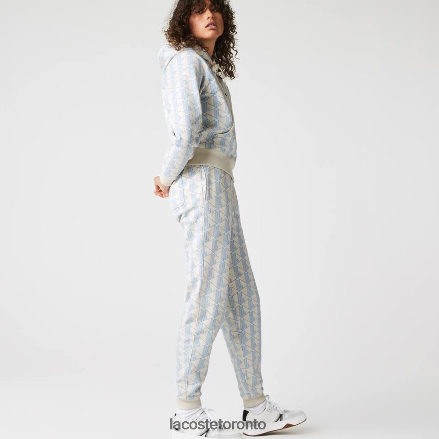 Clothing Lacoste LIVE Monogram Design Fleece Tracksuit Pants White/Blue Women Z60BPR2574