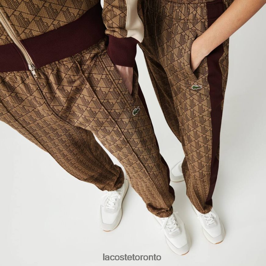 Clothing Lacoste LIVE Monogram Jacquard Tracksuit Pants Beige/Bordeaux Unisex Z60BPR1186